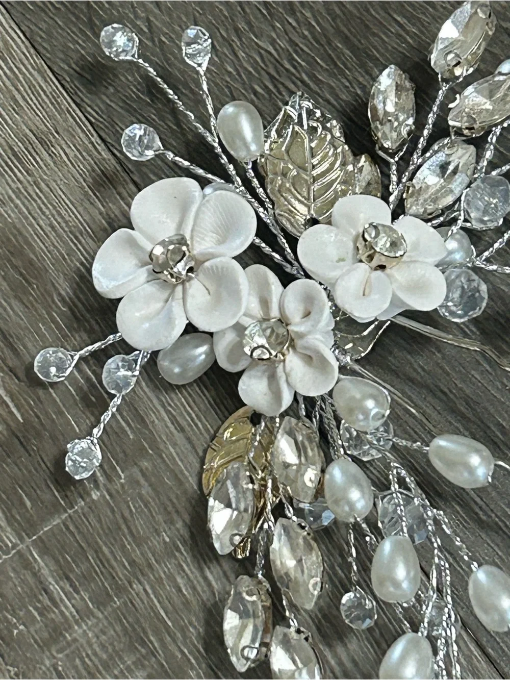 Pearl Crystal Floral Bridal Hairpiece Set Silver Hair Clips Comb Piece